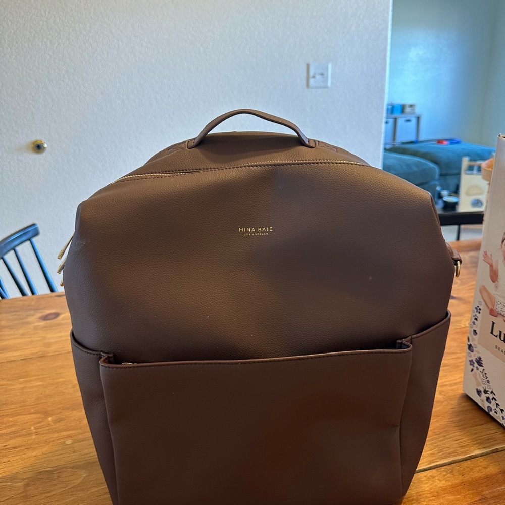 Brown Baby Bag with Modern Design and Structured Shape